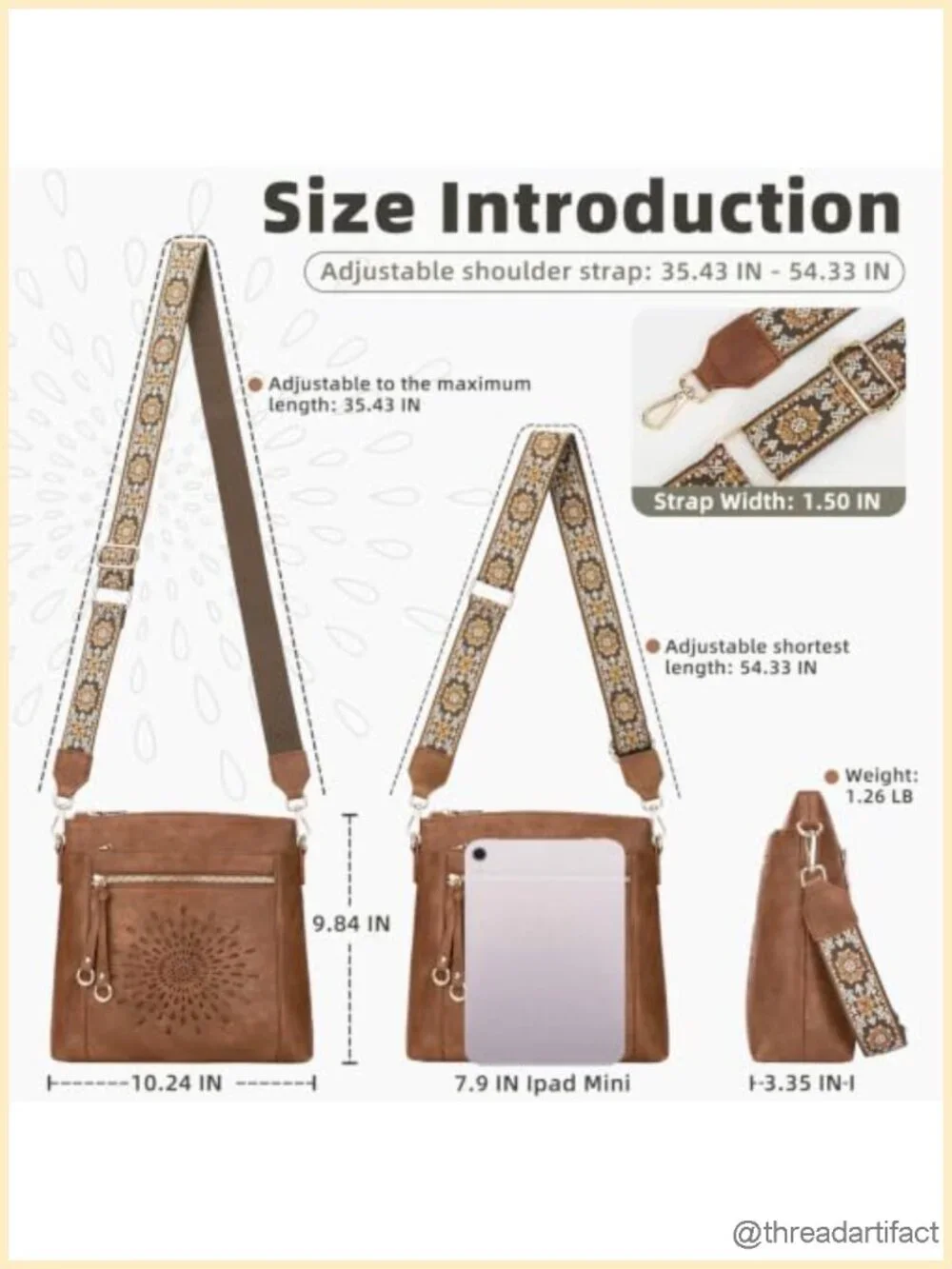 Faux Leather Crossbody Bag with Wide Guitar Strap, Multi Pocket